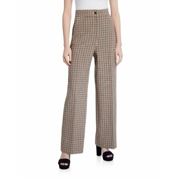 Tory Burch Plaid High Rise Wide Leg Pant Trouser Workwear Career Womens 12 - Picture 2 of 7